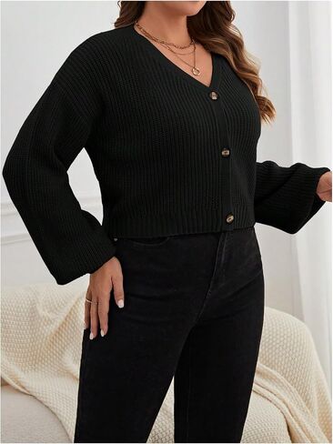 Floerns Women's Plus Size Button Down Cardigan Sweater V Neck Long Sleeve Knitwear in Saudi Arabia