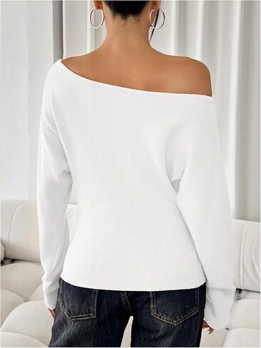 Women's Off The Shoulder Sweater Tops Long Sleeve Ribbed Knit Sweater Pullovers Knitwear Trendy in Saudi Arabia