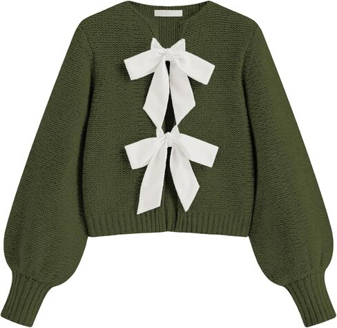 Lianlive Women's Bow Tie Front Cardigan Sweater Long Sleeve Knit Sweaters Top Open Front Chunky Coat Knitwear in Kuwait