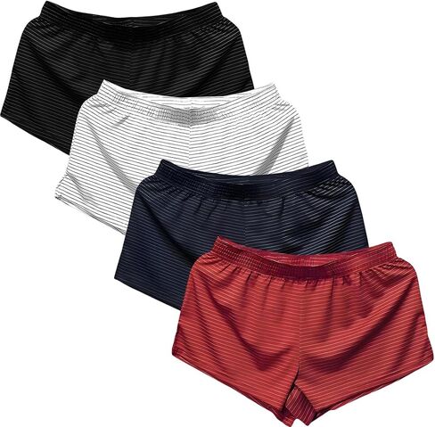 TAPUU Mens Micro-Mesh Stripe Boxer Ice Silk Pajama Shorts with Lining Pouch in Saudi Arabia