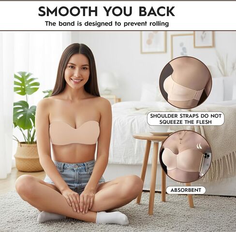 Strapless Bra for Women - Everyday Bras with Wireless Straps, Non-Slip Grip - Comfortable Bras for Women in Saudi Arabia