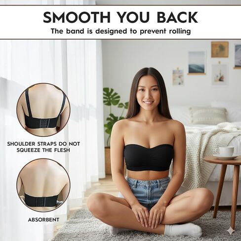 Strapless Bra for Women - Everyday Bras with Wireless Straps, Non-Slip Grip - Comfortable Bras for Women in Saudi Arabia
