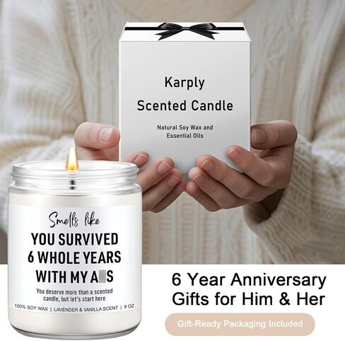 6 Year Anniversary Candle for Him, Her - 6th Anniversary Iron Gifts for Women, Men, Wife, Husband - 6 Year Wedding Anniv. Gifts for Couple - 6 Years of Marriage Presents in Saudi Arabia