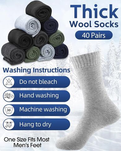 Toulite 40 Pairs Mens Thermal Winter Socks Bulk Soft Thermal Socks for Men Warm Thick Cozy Boot Socks Thick Warm Winter Socks Winter Hiking Socks for Homeless Care in Saudi Arabia