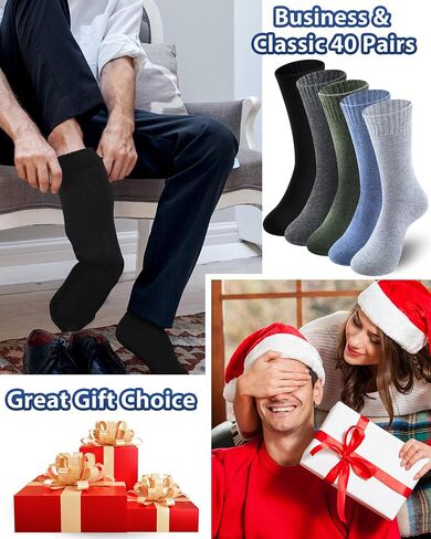 Toulite 40 Pairs Mens Thermal Winter Socks Bulk Soft Thermal Socks for Men Warm Thick Cozy Boot Socks Thick Warm Winter Socks Winter Hiking Socks for Homeless Care in Saudi Arabia