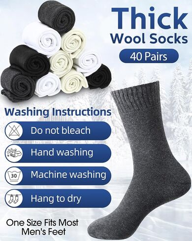 Toulite 40 Pairs Mens Thermal Winter Socks Bulk Soft Thermal Socks for Men Warm Thick Cozy Boot Socks Thick Warm Winter Socks Winter Hiking Socks for Homeless Care in Saudi Arabia