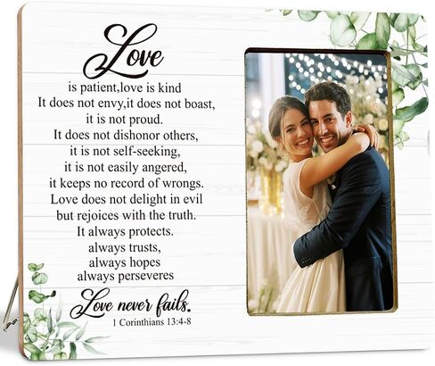 Love is Patient Love is Kind Bible Verse Wood Photo Frame,1 Corinthians 13:4-8 Love never fails Picture Frame for Wedding Anniversary Engagement Bridal Shower in Kuwait