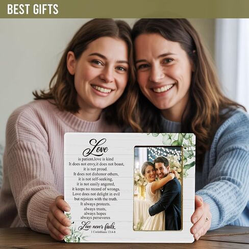 Love is Patient Love is Kind Bible Verse Wood Photo Frame,1 Corinthians 13:4-8 Love never fails Picture Frame for Wedding Anniversary Engagement Bridal Shower in Kuwait
