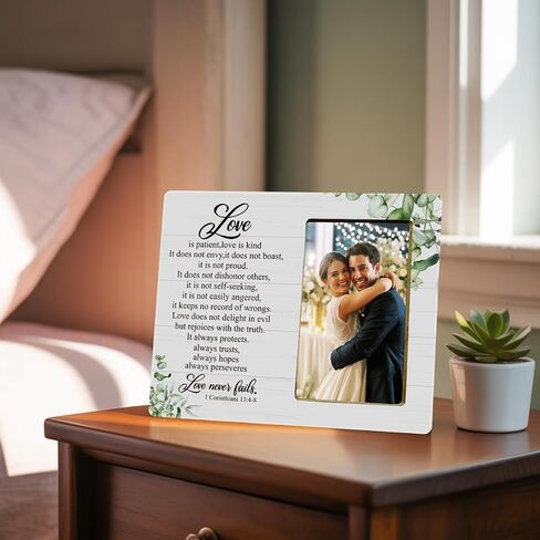 Love is Patient Love is Kind Bible Verse Wood Photo Frame,1 Corinthians 13:4-8 Love never fails Picture Frame for Wedding Anniversary Engagement Bridal Shower in Kuwait