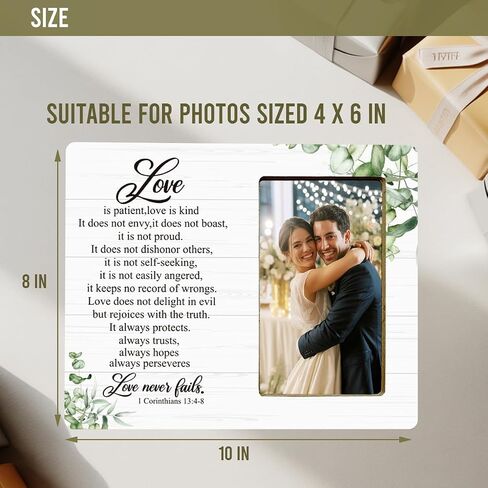 Love is Patient Love is Kind Bible Verse Wood Photo Frame,1 Corinthians 13:4-8 Love never fails Picture Frame for Wedding Anniversary Engagement Bridal Shower in Kuwait