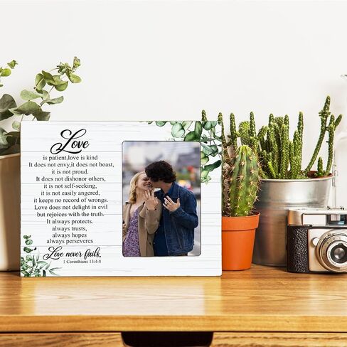 Love is Patient Love is Kind Bible Verse Wood Photo Frame,1 Corinthians 13:4-8 Love never fails Picture Frame for Wedding Anniversary Engagement Bridal Shower in Kuwait
