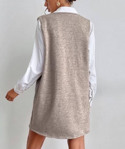 SEMATOMALA Women's Long Sweater Vest Overall Dress Oversized V Neck Sleeveless Spring Knit Shirt Short Dress in Saudi Arabia