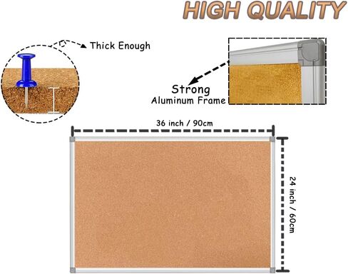 2 حزمة 36 × 24 بوصة لوحة الفلين لوحة الإعلانات لوحة مذكرة لوحة دبوس، لوحات الفلين للجدران لوحة الفلين للمكتب (إطار من الألومنيوم، 24 × 36 بوصة (2 حزمة)) in Kuwait