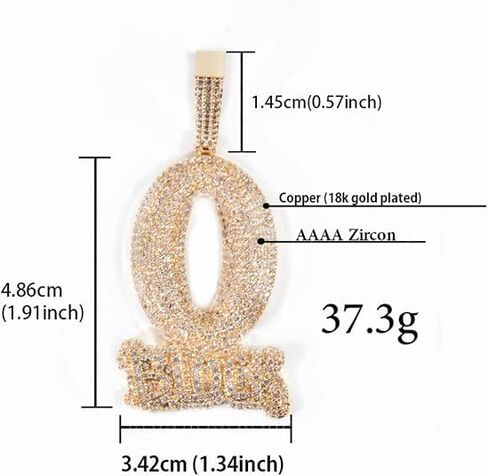 Hip-hop BLOCK Copper Inlaid Zircon 18k Gold-plated Necklace Pendant with 3mm 24-inch Stainless Steel Chain Charm for Man in Saudi Arabia