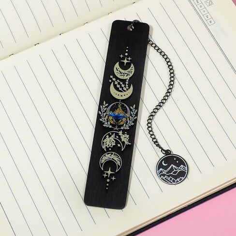 Acotar Creative Inspirational Bookmark - Stainless Steel Moon and Mountains Bookmarks with Chain Tassel, Reading Office Gift for Men Women Book Lovers (Mountain Moon 5) in Kuwait