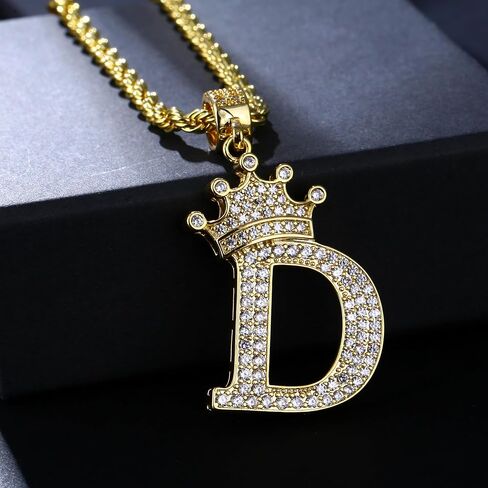 قلادات CroInitial wGold n للرجال والنساء قلادة بحرف أنيق، قلادة بحرف تاج مطلية بالذهب عيار 18 قيراط مع سلسلة 23 بوصة، قلادة الاسم، قلادة بحرف أنيق in Saudi Arabia
