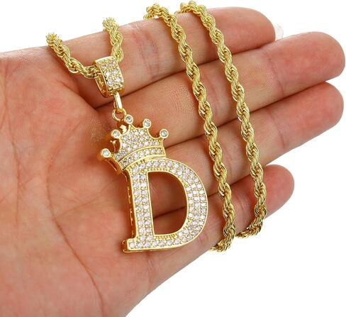قلادات CroInitial wGold n للرجال والنساء قلادة بحرف أنيق، قلادة بحرف تاج مطلية بالذهب عيار 18 قيراط مع سلسلة 23 بوصة، قلادة الاسم، قلادة بحرف أنيق in Saudi Arabia