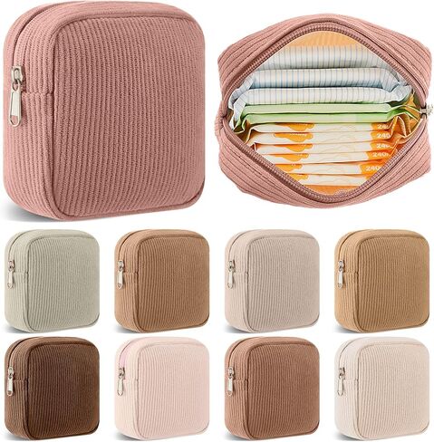 9 Pcs Sanitary Storage Pouch Mini Corduroy Makeup Bag Period Pouch Tampon Bag for Women Teacher Purse Small Portable Preppy Wallet Set with Zipper for Travelling(Vintage Color) in Kuwait