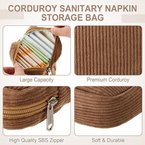 9 Pcs Sanitary Storage Pouch Mini Corduroy Makeup Bag Period Pouch Tampon Bag for Women Teacher Purse Small Portable Preppy Wallet Set with Zipper for Travelling(Vintage Color) in Kuwait