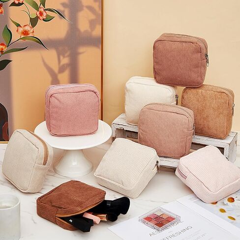 9 Pcs Sanitary Storage Pouch Mini Corduroy Makeup Bag Period Pouch Tampon Bag for Women Teacher Purse Small Portable Preppy Wallet Set with Zipper for Travelling(Vintage Color) in Kuwait