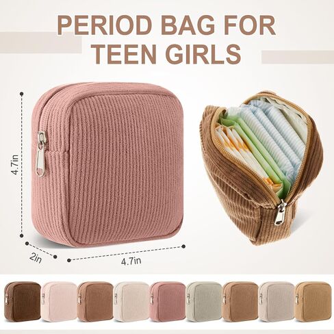 9 Pcs Sanitary Storage Pouch Mini Corduroy Makeup Bag Period Pouch Tampon Bag for Women Teacher Purse Small Portable Preppy Wallet Set with Zipper for Travelling(Vintage Color) in Kuwait