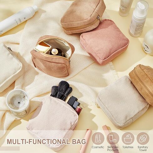 9 Pcs Sanitary Storage Pouch Mini Corduroy Makeup Bag Period Pouch Tampon Bag for Women Teacher Purse Small Portable Preppy Wallet Set with Zipper for Travelling(Vintage Color) in Kuwait