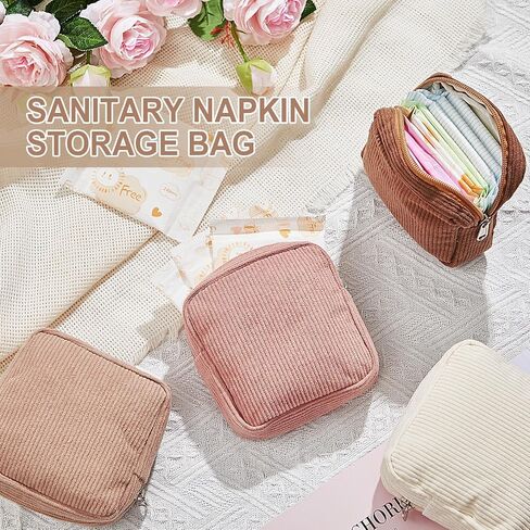 9 Pcs Sanitary Storage Pouch Mini Corduroy Makeup Bag Period Pouch Tampon Bag for Women Teacher Purse Small Portable Preppy Wallet Set with Zipper for Travelling(Vintage Color) in Kuwait