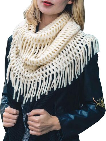 Winter Scarfs for Women - Fashion Warm Infinity Scarves with Fringe, Tassel - Crochet Cable Knit Scarf in Saudi Arabia