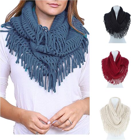 Winter Scarfs for Women - Fashion Warm Infinity Scarves with Fringe, Tassel - Crochet Cable Knit Scarf in Saudi Arabia