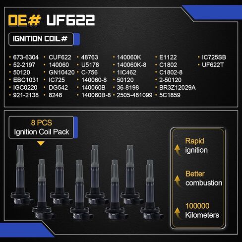 UF622 Ignition Coil Packs For 2011-2016 Ford F150,2011-2020 Ford Lobo,2011-2015 Ford Mustang 5.0L V8 Replaces# BR3Z-12029-A, DG542, C1802, GN10420, 52-2197 8PCS in Saudi Arabia