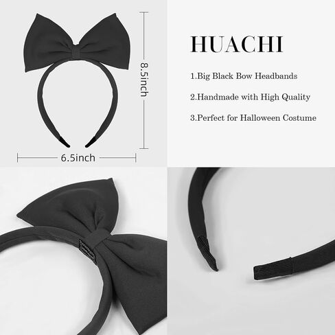 Huachi Black Bow Headband for Women Girls, Cute Big Bow Headbands Cosplay Costume Hair Accessories, Halloween Christmas Festivals Headdress Headpiece Adults Party Decoration in Kuwait