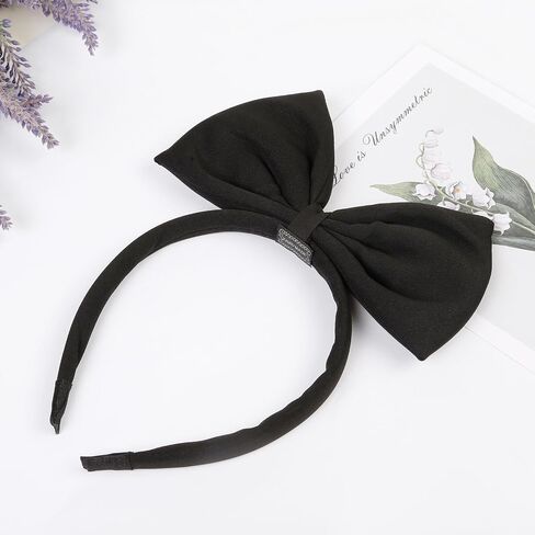 Huachi Black Bow Headband for Women Girls, Cute Big Bow Headbands Cosplay Costume Hair Accessories, Halloween Christmas Festivals Headdress Headpiece Adults Party Decoration in Kuwait
