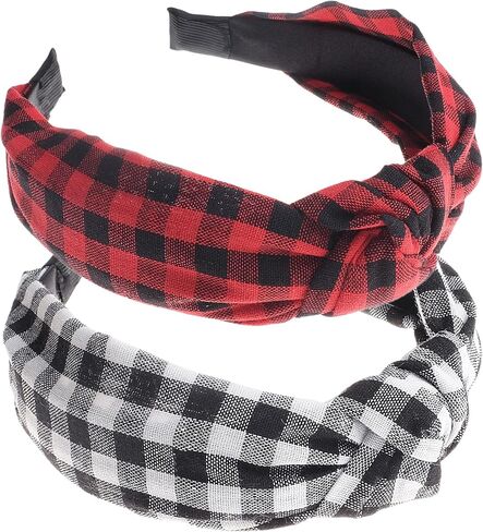 VIVIAN & VINCENT 2 Pack of Womens Fall Scottish Tartan Headbands Headwraps Hair Band with Bow Orange and Brown Plaid in Kuwait