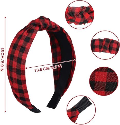 VIVIAN & VINCENT 2 Pack of Womens Fall Scottish Tartan Headbands Headwraps Hair Band with Bow Orange and Brown Plaid in Kuwait