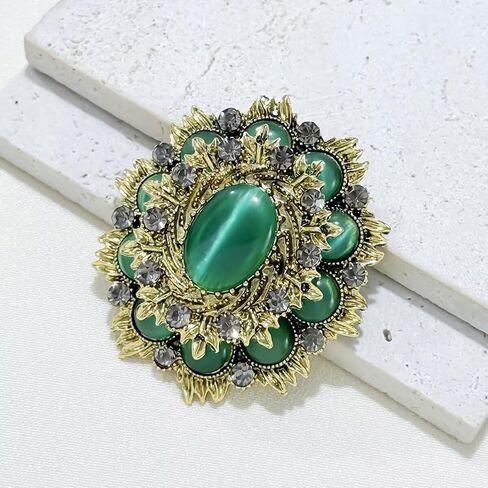Vintage Baroque Cat's Eye Stone Brooch Pin for Women - Unisex Vintage Suit Lapel Pin in Saudi Arabia