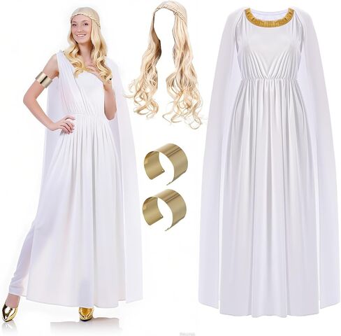 Mepase Women's Greek Goddess Costume Set Halloween Athenian Goddess Dress with Bracelet Golden Wig for Halloween Cosplay in Saudi Arabia
