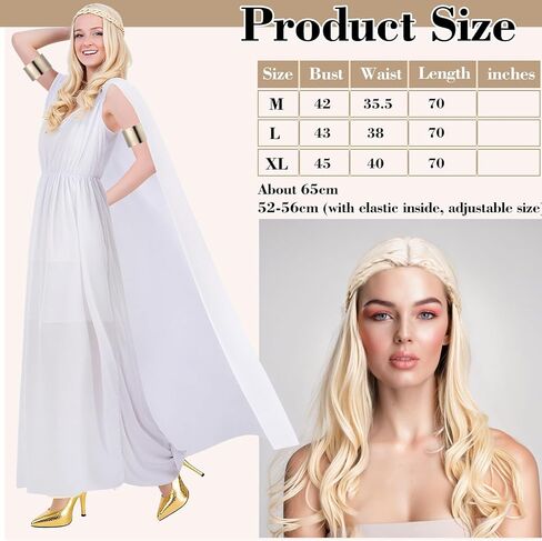 Mepase Women's Greek Goddess Costume Set Halloween Athenian Goddess Dress with Bracelet Golden Wig for Halloween Cosplay in Saudi Arabia