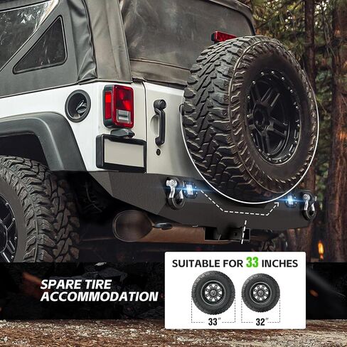 for JK Front & Rear Bumper Compatible with 2007 2008 2009 2010 2011 2012 2013 2014 2015 2016 2017 2018 Jeep Wrangler JK JKU with LED Lights, Winch Plate, D-rings, Paintable Armor, Hitch Receiver in Saudi Arabia
