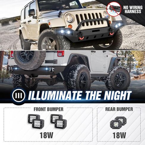 for JK Front & Rear Bumper Compatible with 2007 2008 2009 2010 2011 2012 2013 2014 2015 2016 2017 2018 Jeep Wrangler JK JKU with LED Lights, Winch Plate, D-rings, Paintable Armor, Hitch Receiver in Saudi Arabia