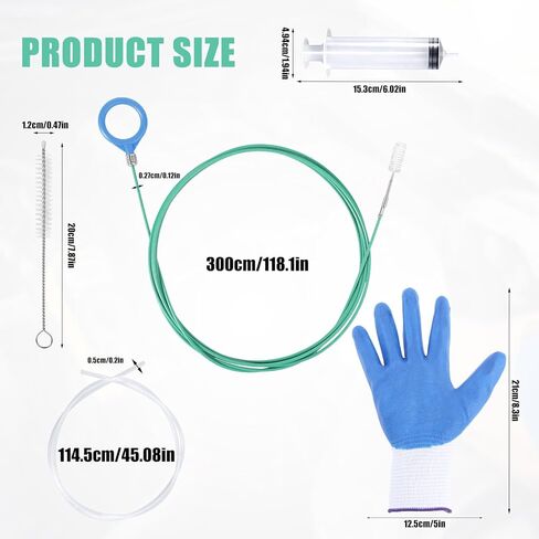 أداة تنظيف فتحة السقف، منظفات أنبوبية طويلة 118 بوصة مع فرشاة تنظيف الأنابيب، والقفازات، والمحقنة، وخرطوم الحقنة، لممسحة السيارة وفتحة تصريف صندوق السيارة in Kuwait