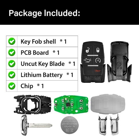 Replacement for 2019 2020 2021 2022 2023 Dodge Ram Pickup 2500 3500 4500 5500 Key Fob Remote Control GQ4-76T 5 Buttons 433MHz in Saudi Arabia