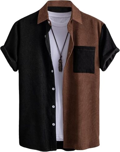 Milumia Men's Casual Button Up Shirt Pocket Short Sleeve Colorblock Blouse Tops in Saudi Arabia