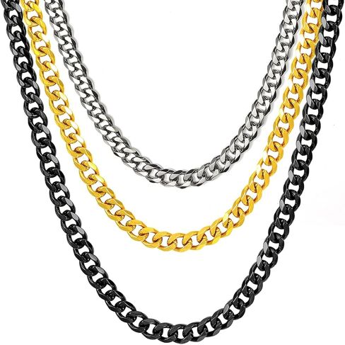Eigso Mens Stainless Steel Chain Necklaces Vintage Gold 3MM / 5MM / 7MM Cuban Link Chain Necklace for Man Woman in Saudi Arabia