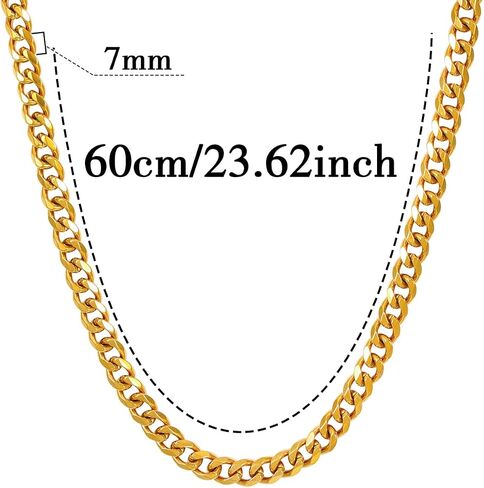 Eigso Mens Stainless Steel Chain Necklaces Vintage Gold 3MM / 5MM / 7MM Cuban Link Chain Necklace for Man Woman in Saudi Arabia
