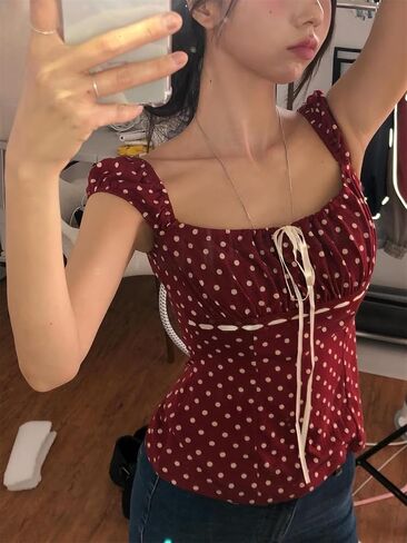 Alyweatry Women Y2k Coquette Shirt Cute Short Sleeve Vintage Fairy Grunge Aesthetic Ruffle Crop Top 90s Preppy Clothes in Saudi Arabia