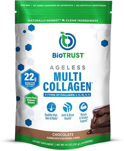BioTrust Ageless Multi Collagen Peptides Powder – 5 Types (I, II, III, V, X) – Unflavored Collagen Powder for Women & Men – Hydrolyzed Protein – Grass Fed Beef, Fish, Chicken, Eggshell Membrane in Kuwait