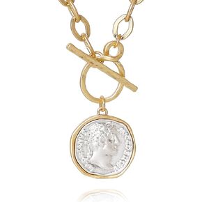 MISS SECRET Chunky Gold Necklaces for Women Coin Statement Necklace Antique Silver and Gold Chain Thick Toggle Pendant Trendy Fashion Jewelry in Saudi Arabia