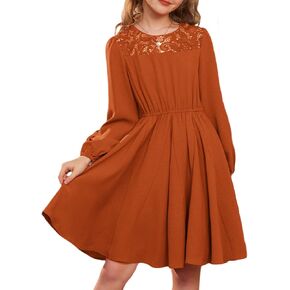 GRACE KARIN Girls Fall Dress Long Sleeve Midi with Lace Panels Twirl Skirt Elastic Waist for Holiday Party 6-14Y in Saudi Arabia