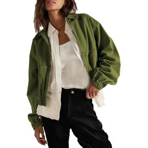 Zontroldy Women's Collared Long Sleeve Cropped Track Jacket Zip Up Shirts Jackets Utility Anorak Coat with Pockets in Saudi Arabia