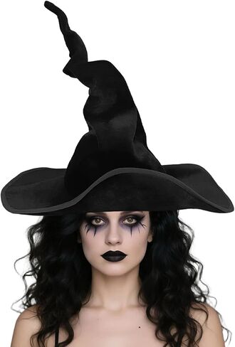 Lachouhaox Witch Wizard Hat, Large Black Sombrero Velvet Wicked Hat Women Men Halloween Cosplay Accessories for Masquerade in Saudi Arabia